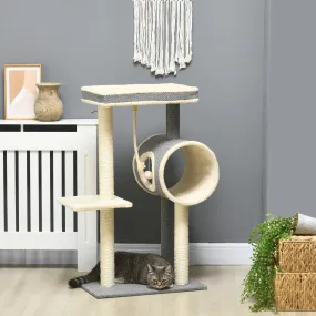 Krabpaal 104 cm Kattenspeelboom met kattenhol, krabpaal met speelbal, krabpaal met 2 ligplanken, voor katten tot 5 kg, Sisal, Gr